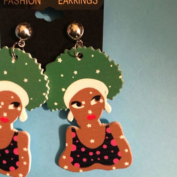 Afro Lady Earrings  - Picture 2 of 3